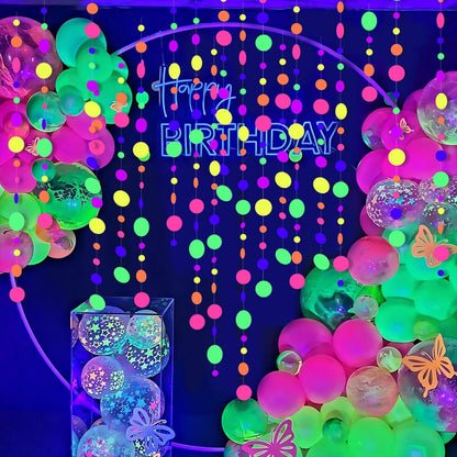 508ft UV Neon Paper Garland Crepe Streamers Glow in The Dark Party Supplies Garland Neon Party Decorations Streamers for Blacklight Reactive Fluorescent Wedding Birthday Party Decorations