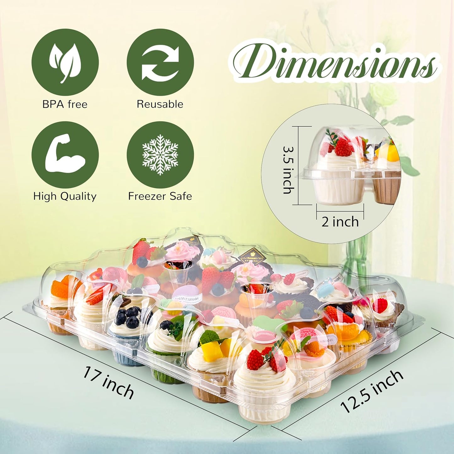 NPLUX 24 Count Cupcake Containers 10 Pack Cupcake Holders Plastic Stackable Cupcake Boxes with Detachable Tall Dome Lids and 240 Liners for 240 Cupcakes, BPA Free, Standard Size