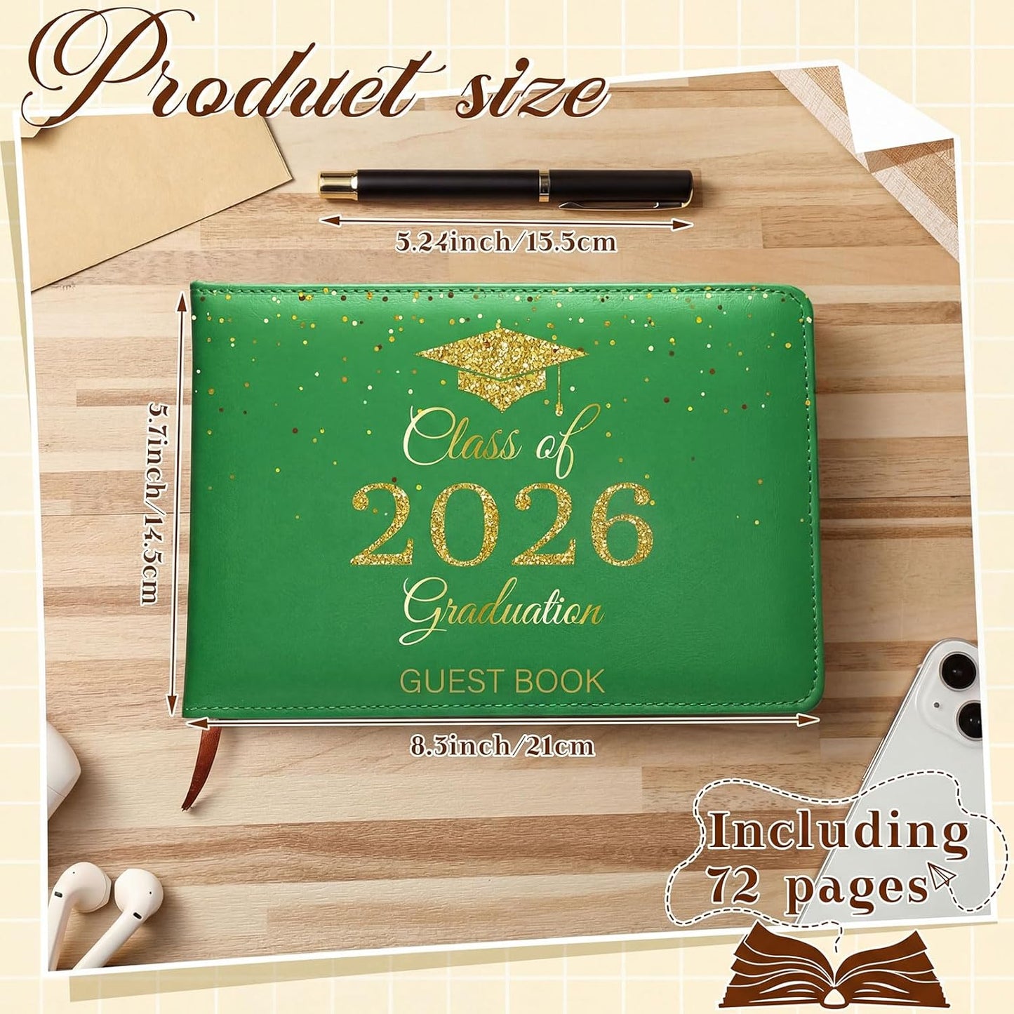 Frienda 2026 Graduation Guest Book Leather Guest Sign in Book with Pen Graduation Party Favors Congratulation Graduates Signature Books(Class of 2026,Black, Gold)