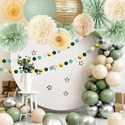 Tissue Paper Pom Poms - 23 PCS Dusty Blue Paper Flowers Pom Pom Kit Circle Dot Party Banner Hanging Swirl Party Decorations for Wedding Birthday Baby Shower Bridal Shower Tea Party