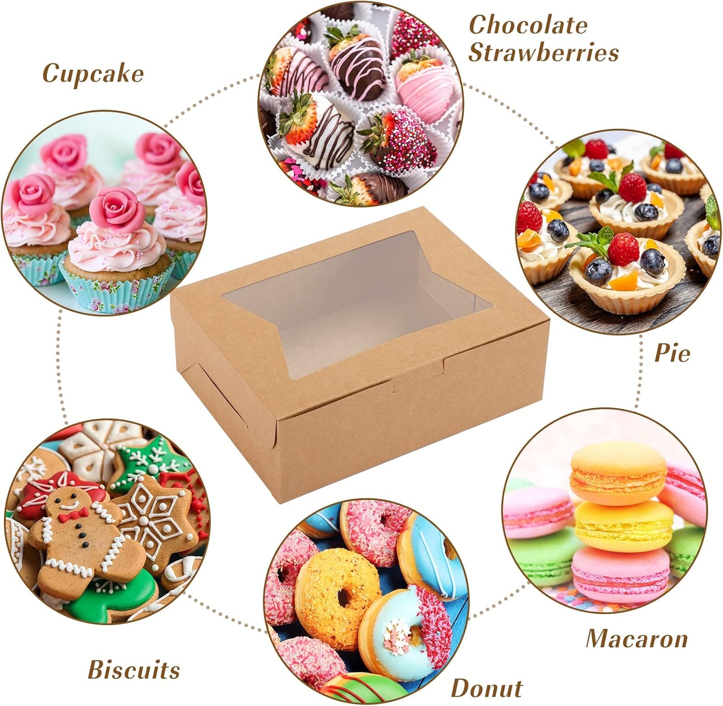 Moretoes 32pcs Cookie Boxes, 8x6x2.5 Bakery Boxes with Window 3 Styles, for Chocolate Strawberries, Dessert, Donuts, Cupcakes, Muffins