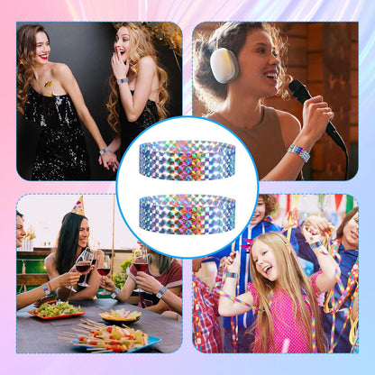 Andibro 100Pcs Holographic Plastic Party Wristbands for Events, Plastic Custom Wristbands for Events Parties Concerts Festivals Club Party