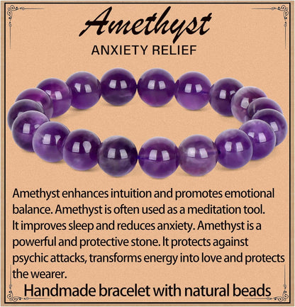 LPBeads Handmade Natural Gemstone Stretch Elastic Bracelet Healing Crystal Round Stone Beads Jewelry Gifts for Women Men