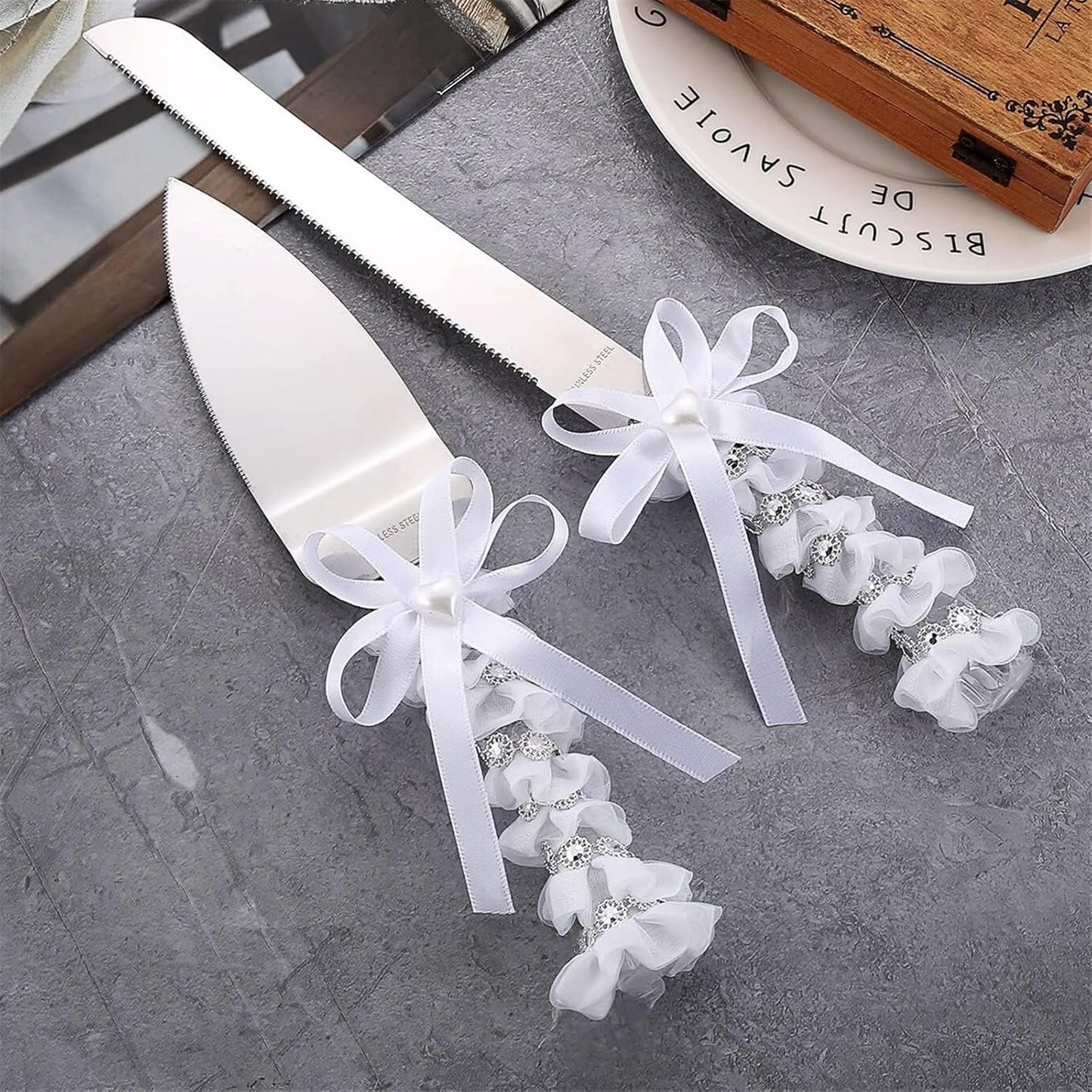 Wedding Cake Knife and Server Set - Vintage Design Stainless Steel Cake Cutter Set - Gifts for Wedding Anniversary Party Celebration