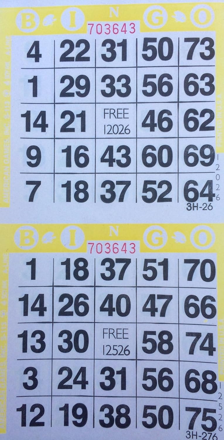 3000 Paper Bingo Cards-2 Cards per sheet-1500 Sheets [Choose Color Below]