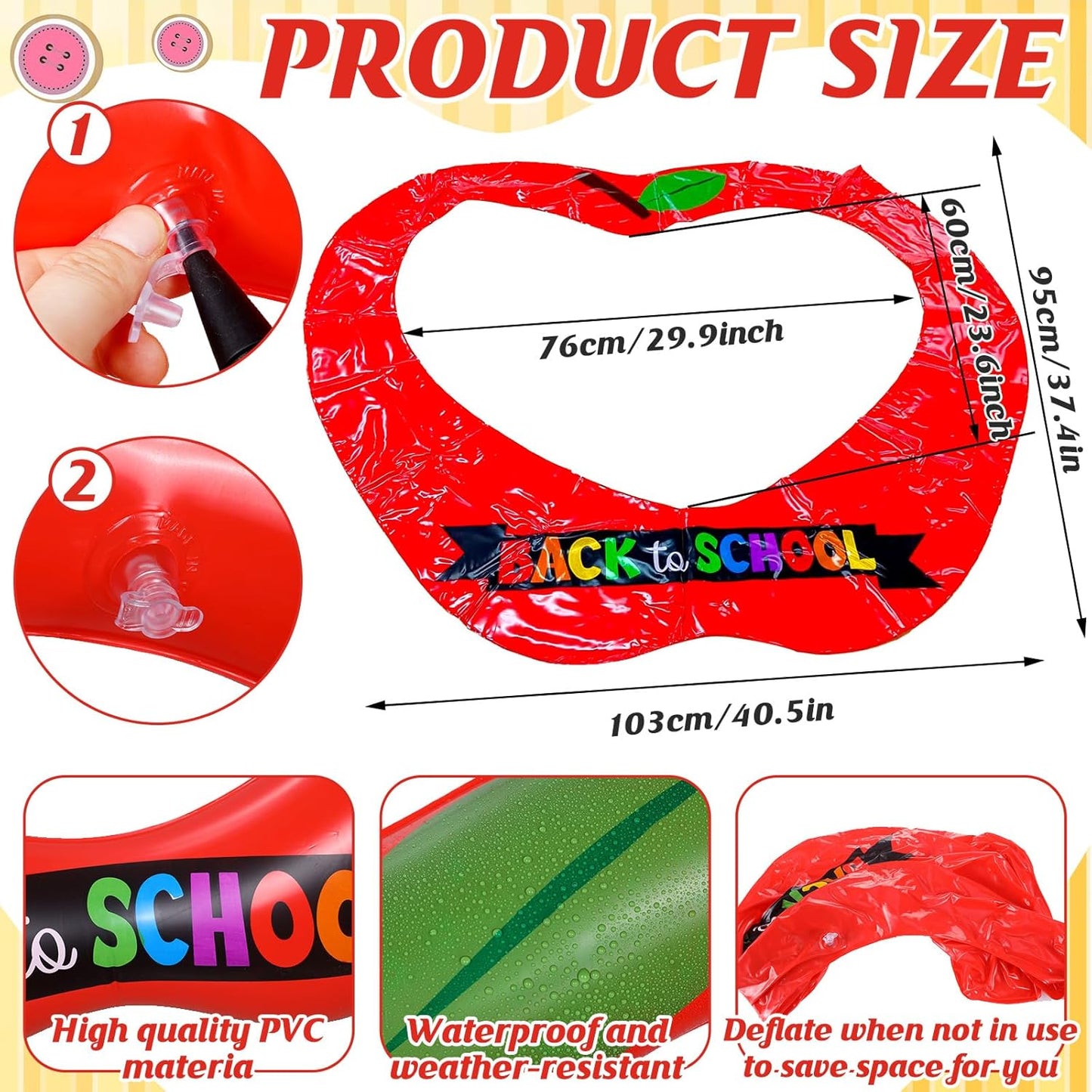 Back to School Decorations Inflatable Balloons Photo Booth Props Frame 40'' Apple Photo Props Pencil Selfie Frame Welcome First Day of School Picture Selfie for Party Decoration(Apple)