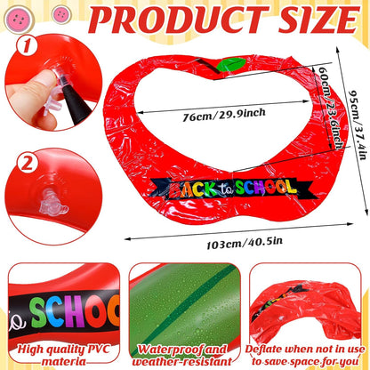 Back to School Decorations Inflatable Balloons Photo Booth Props Frame 40'' Apple Photo Props Pencil Selfie Frame Welcome First Day of School Picture Selfie for Party Decoration(Apple)