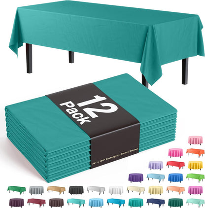 12-Pack Premium Plastic Tablecloth 54in. x 108in. Rectangle Table Cover - Dark Blue - Colors A