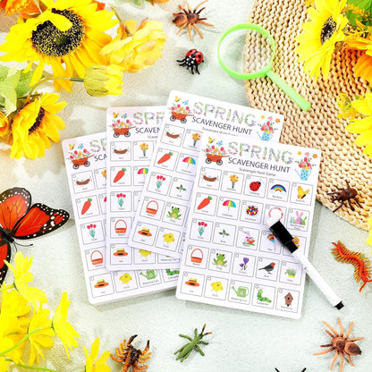 Hoolerry 30 Pcs Nature Scavenger Hunt for Kids Road Trip Game Car Spring Summer Easter Scavenger Hunt Cards Travel Activities Camping Games Outdoor Indoor Seek Activity for Kids Adults(Nature)