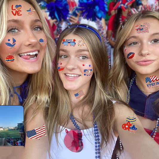 180Pcs Patriots-Tattoos Red-White and Blue - 4th of July American USA Flag Tattoos Individually Sheets Fourth of July Stickers Independence/Memorial/Labor Day Party Decorations Favors