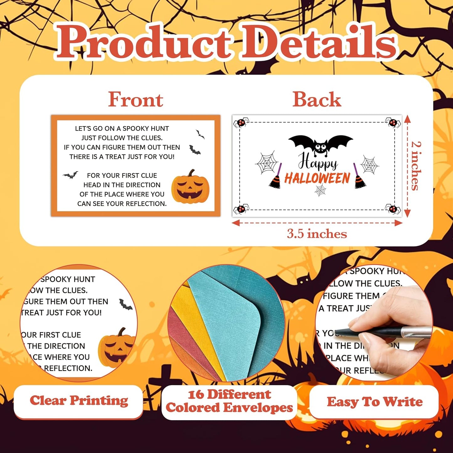 Halloween Scavenger Hunt Clue Cards, Magical Scavenger Hunt Games for Adults, Halloween Fall Pumkin Holiday Birthday Party Supplies Activities Outdoor Indoor(16 Clues Cards with Envelopes), 11