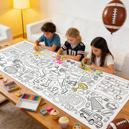 Kids Coloring Tablecloth, Easter Bunny Egg Chick Theme Paper Coloring Poster, 31 x 72 Inch Spring Holiday Coloring Activity Party Table Cover