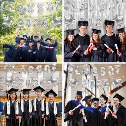 Graduation Balloons, Class of 2026 Balloons, 16Inch Gold Grad Class of 2026 Letters Foil Balloon Sign with Star Balloons, Class of 2026 Decorations for High School College Graduation Party Decorations