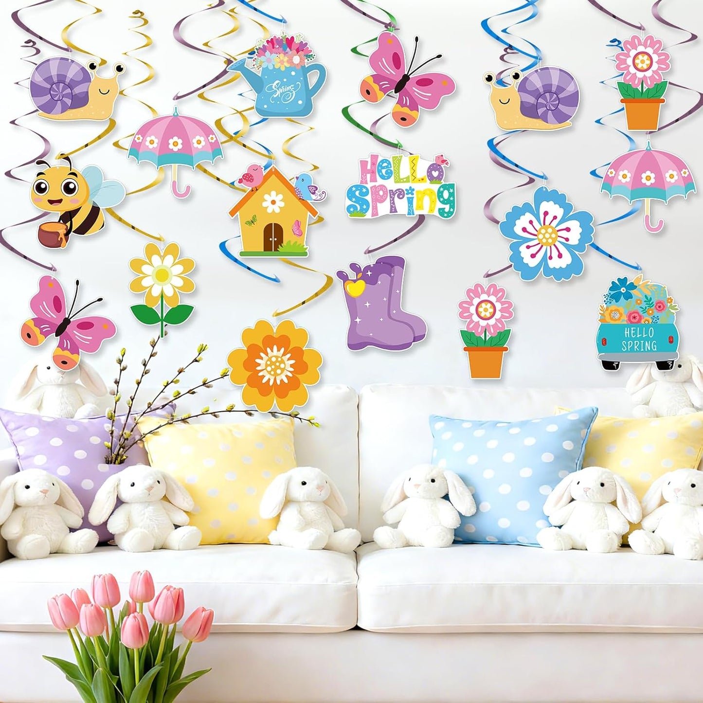 24Pcs Summer Hanging Decorations, Summer Party Ceiling Swirls Cutouts, Beach Theme Hanging Swirls for Home Office Classroom Birthday Beach Party Ceiling Decoration