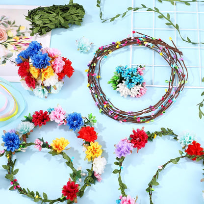 Zeyune 20 Sets Spring Tea Party Favor Flower Crowns Making Kit, Make Your Own Flower Crown Wreath Garland Headbands Craft Kit Handmade DIY Fairy Floral Hair Accessories Gift for Women(Daisy)