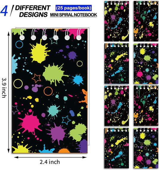 24 Pcs Mini Neon Notepads Glow Party Theme Small Notepads Glow Party Spiral Pocket Notebook Fun Coil Mini Notepad Neon Birthday Party Supplies 4 Styles