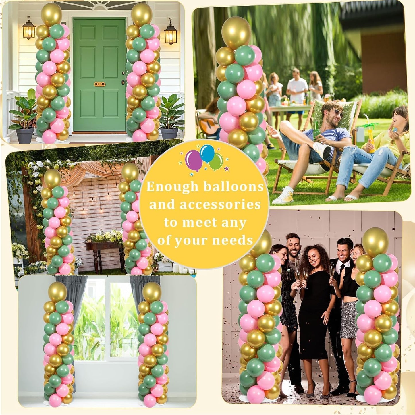 2 Set Black and Gold Balloons Column Stand Kit with 100 Balloons Adjustable Balloon Stand with Bases for Floor Black Gold Confetti Balloon Column Kit for Bridal Shower Valentine Birthday Party Decor