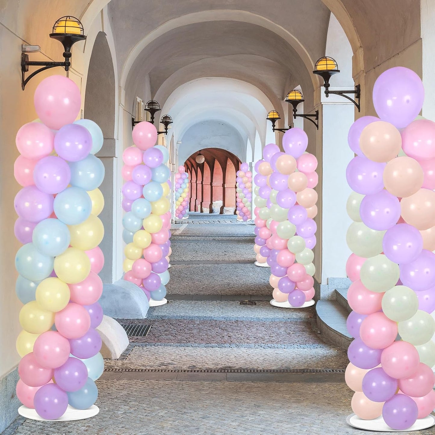 2 Set Black and Gold Balloons Column Stand Kit with 100 Balloons Adjustable Balloon Stand with Bases for Floor Black Gold Confetti Balloon Column Kit for Bridal Shower Valentine Birthday Party Decor