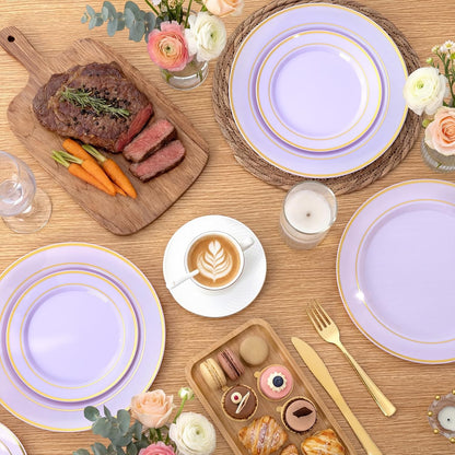350 Pieces Black and Gold Plastic Plates with Disposable Silverware, Include 50 Dinner Plates 9”, 50 Dessert Plates 6.3”, 50 Black Cups 9 OZ, 50 Pre Rolled Napkins for Wedding Party Graduation