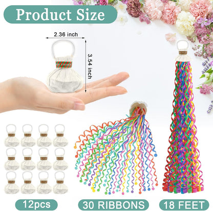 12 pcs Confetti Popper Hand Throw Streamers, No Mess Colorful Streamer Poppers, for Baby Shower, Party Celebrations, Wedding, Birthday (White)