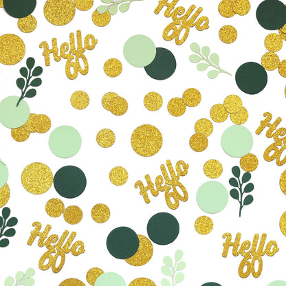 300PC Greenery Happy Birthday Confetti for Table Gold Glitter and Sage Green Birthday Party Decorations for Kids/Adult