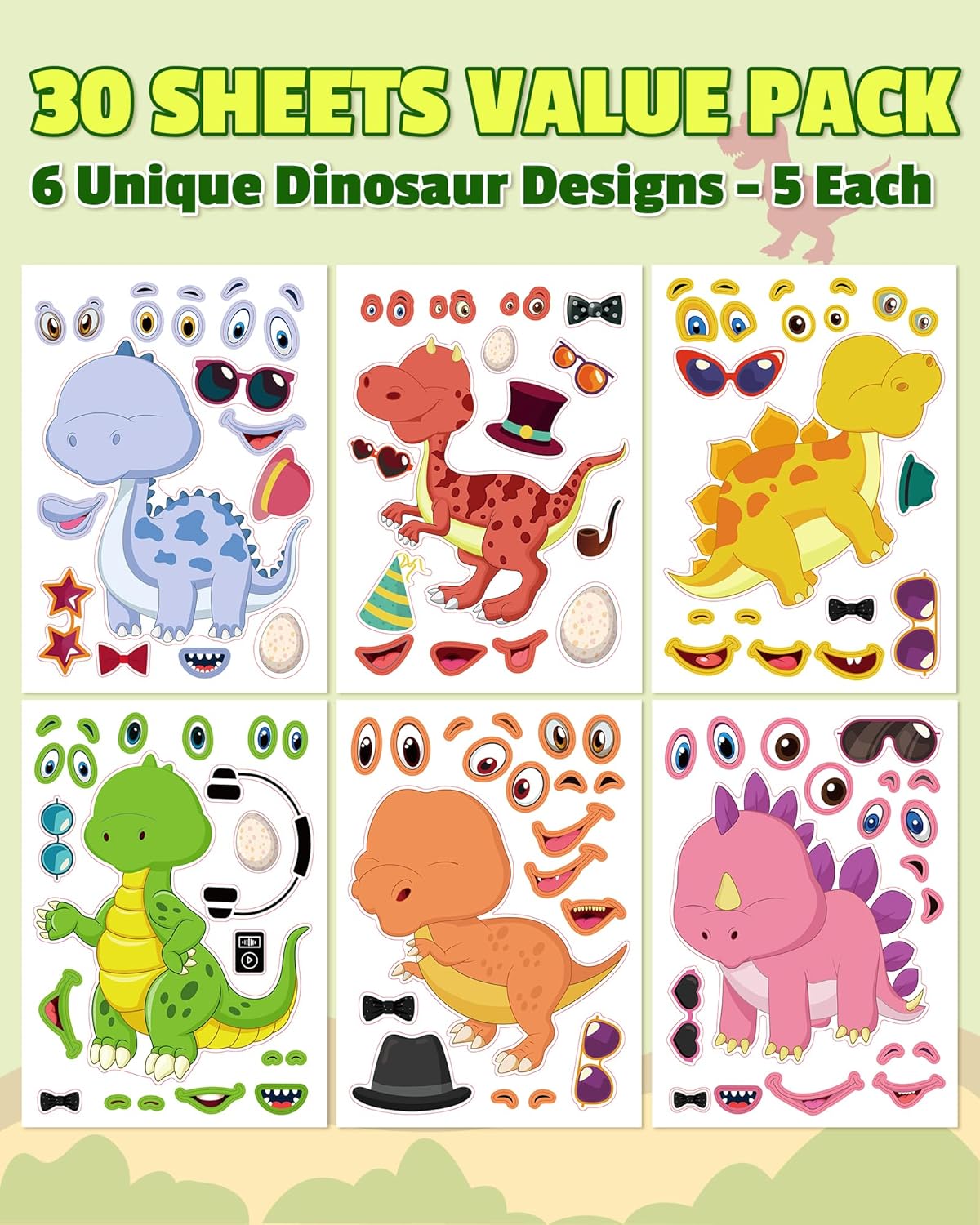 Aowplc 36 Pcs Make-A-Face Sticker Sheets Kids Party Favors Mix and Match Stickers with Dinosaurs, Mermaids, Unicorns, Horses, Farm & Sea Animals for Parties, Birthdays, Classroom Activities & Crafts