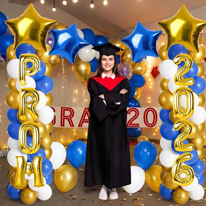 2 Sets Graduation Balloon Column Stand Kits with Balloons 2026 Grad Themed Decoration Navy Blue Balloon Tower Stand Kit for Grad High School & College Celebration Party Decor