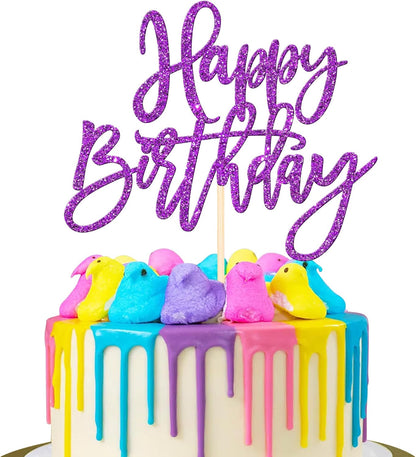 ZHUOWEISM 1 PCS Gold Happy Birthday & Anniversary Cake Topper