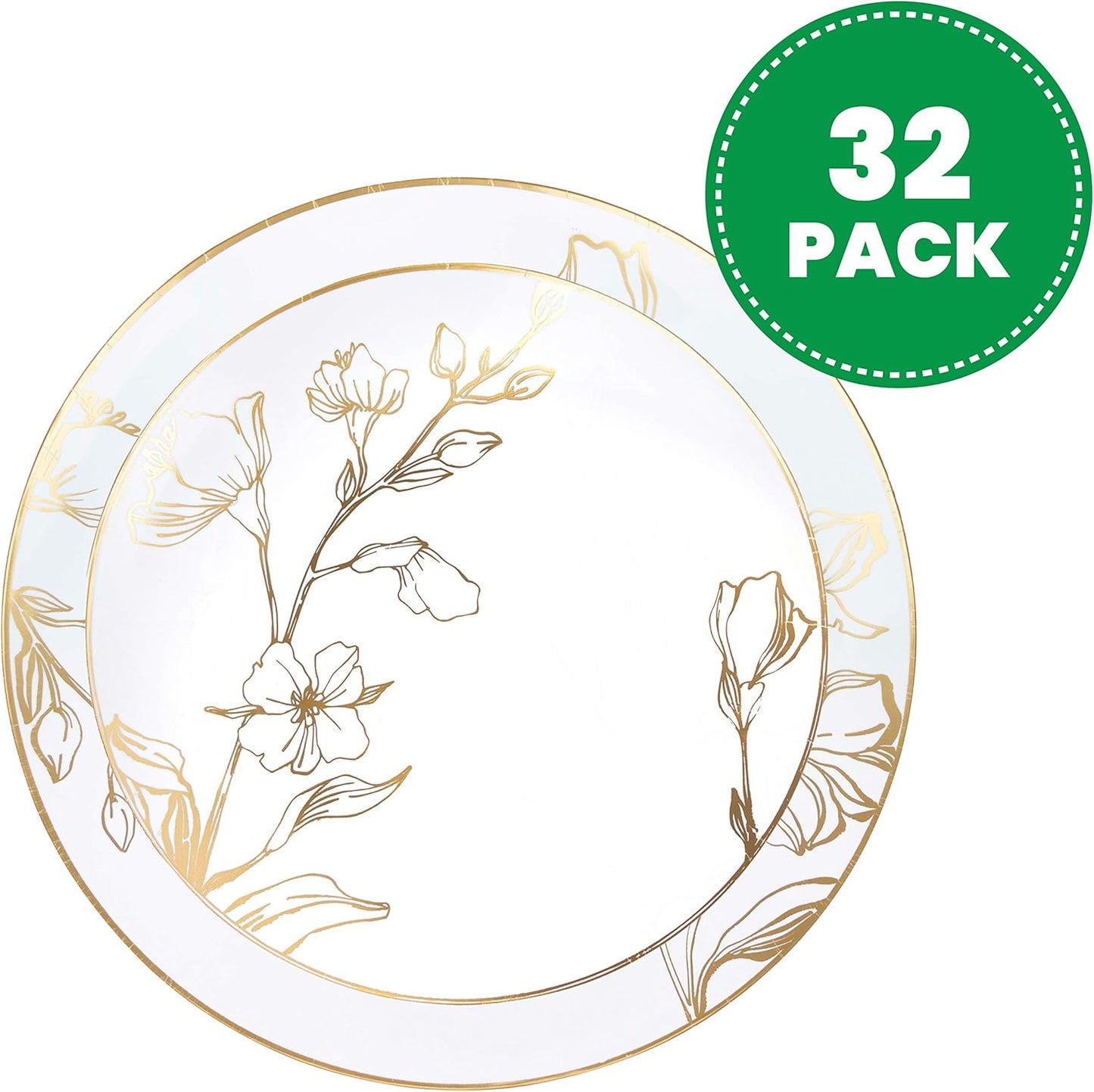 PLASTICPRO [16 OZ 20 Count] White Plastic Floral Design Party Soup bowls With Gold Rim Premium heavyweight Elegant Disposable Tableware Dishes