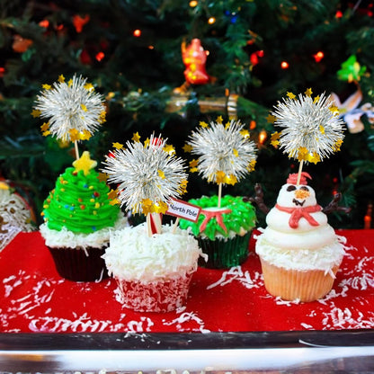Ephlyn 30Pcs Foil Firework Cupcake Toppers Sparkle Tinsel Cupcake Picks Drink Stirrers Cocktail Food Fruit Toothpicks for Baby Shower Graduation Party Supplies White