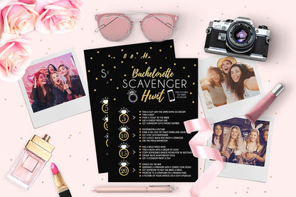 Your Main Event Prints 25 Bachelorette Scavenger Hunt Party Games, Drinking Game and Dares, Fun Novelty Cards for Girls Night Out