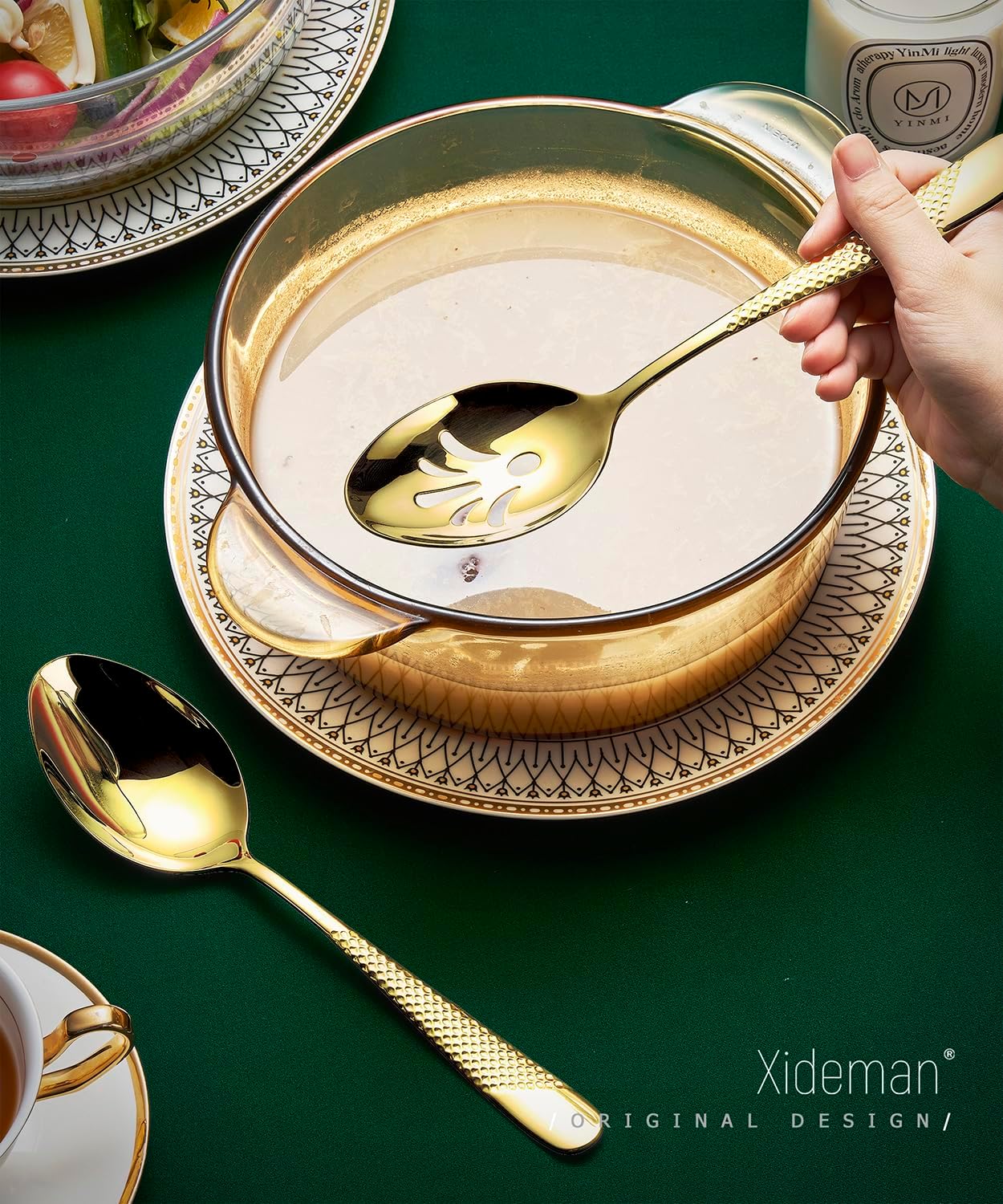 Xideman® 7-Piece Hammered 18/10 Stainless Steel Silverware Serving Utensil Set - Hostess Flatware with Cake Knife & Cake Server (Champagne Gold)