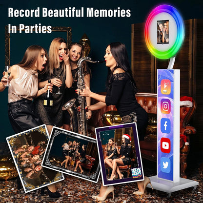 JIYANG Portable Photo Booth Compatible with Any Ipad,Photo Booth Stand Shell with ChackTok PhotoBooth VIP Member and Flight Case,Free Custom Logo,Perfect for Parties,Wedding and Events(White)
