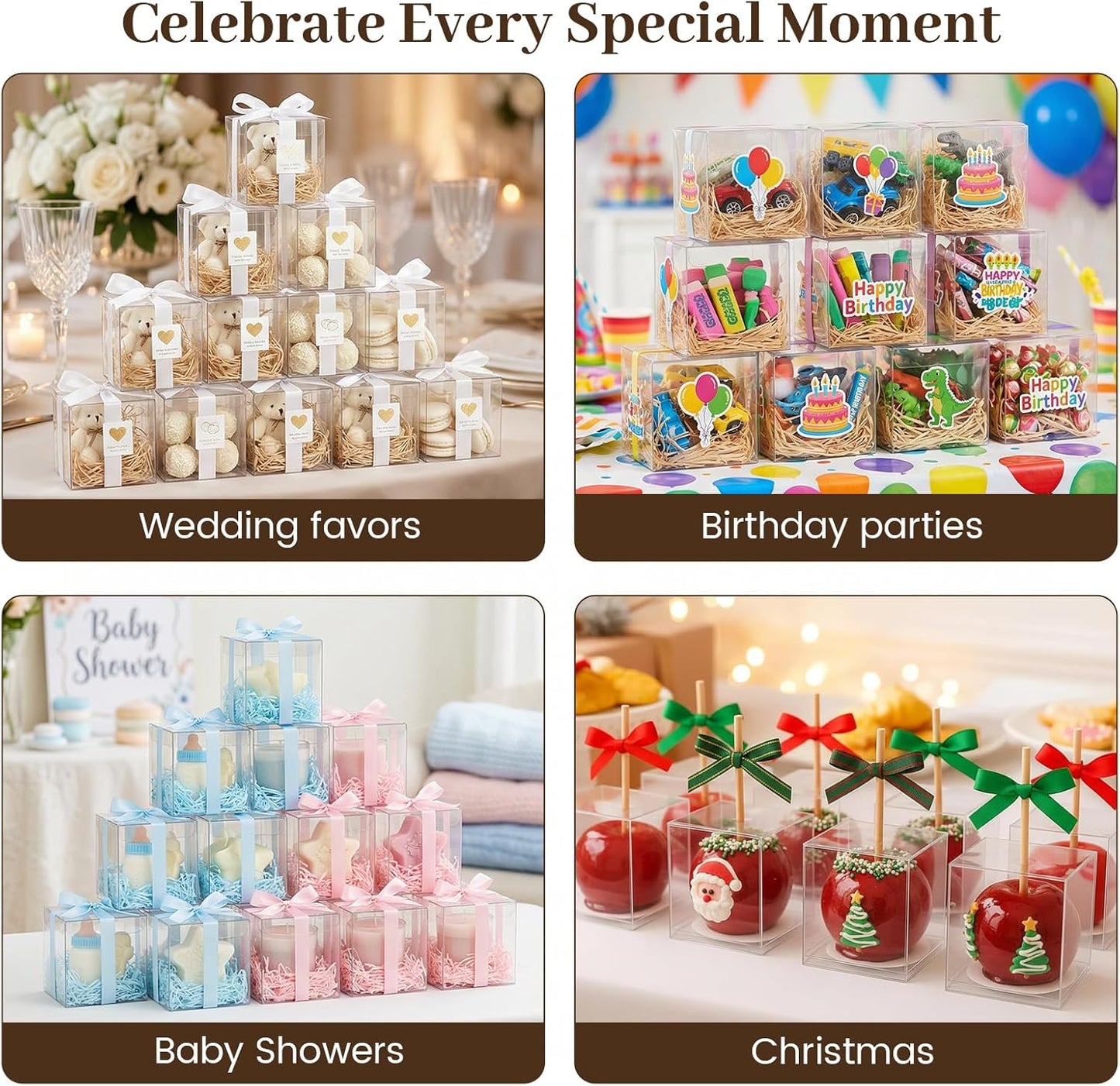 VGOODALL 100 Pcs Clear Favor Boxes, 2x2x2 Inch Small Transparent Cube Gift Boxes for Candy, Macarons, Jewelry, Wedding, Birthday, Baby Shower Party Favors