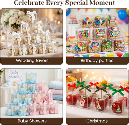 VGOODALL 100 Pcs Clear Favor Boxes, 2x2x2 Inch Small Transparent Cube Gift Boxes for Candy, Macarons, Jewelry, Wedding, Birthday, Baby Shower Party Favors