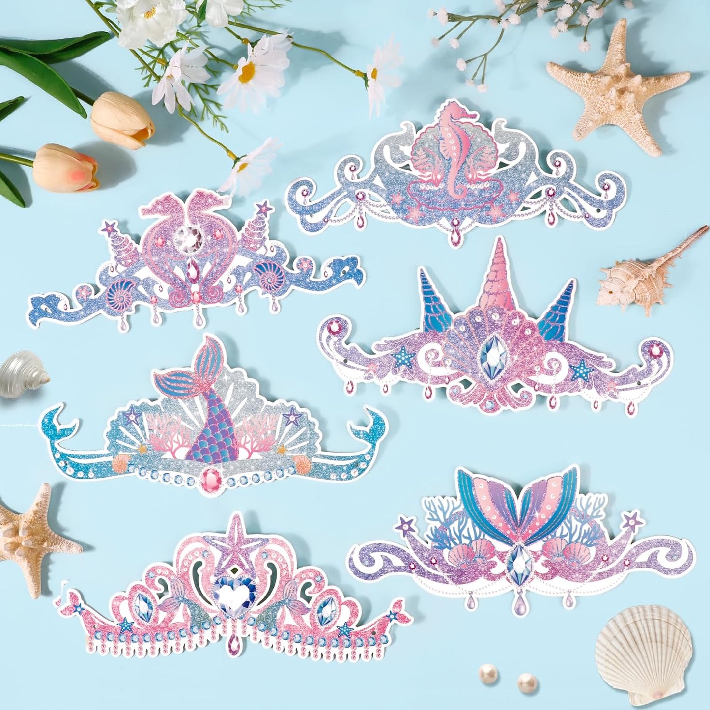 Konsait 12 Count Mermaid Party Hats, Paper Mermaid Headband Mermaid Crown for Girls, Mermaid Party Favors Under the Sea Party Supplies