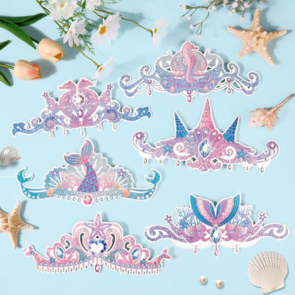 Konsait 12 Count Mermaid Party Hats, Paper Mermaid Headband Mermaid Crown for Girls, Mermaid Party Favors Under the Sea Party Supplies