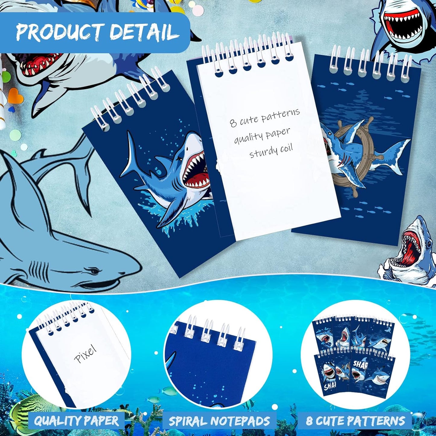 Pajean 24 Pack Mini Shark Notebooks Memo Spiral Tiny Notepads Shark Theme Pocket Notepads Under The Sea Animal Hardcover Notebooks for Kids Classroom School Rewards Gifts Birthday Party Supplies