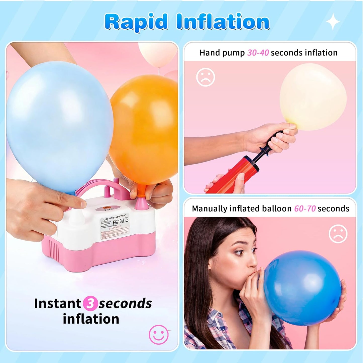Electric Balloon Pump, Portable Electric Balloon Blower Machine Balloon Air Pump Dual Nozzle 110V 600W Balloon Inflator for Party Decorations