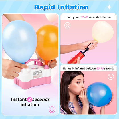 Electric Balloon Pump, Portable Electric Balloon Blower Machine Balloon Air Pump Dual Nozzle 110V 600W Balloon Inflator for Party Decorations