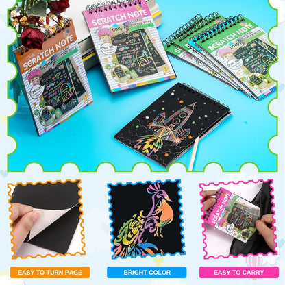 Blcculi 10 Pack Rainbow Scratch Notebooks,Scratch Note Pads,Rainbow Scratch Notes with Wooden Stylus,Scratch Art for Party Favors Arts and Crafts Activity