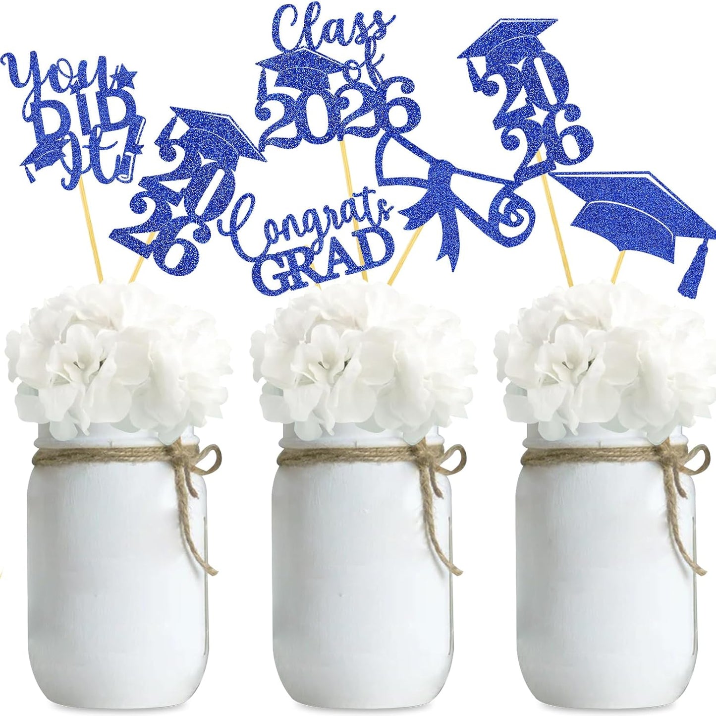 Graduation Centerpiece Sticks 24PCS Glitter Grad Picks Party Table Decor Senior High School College Sign Gold