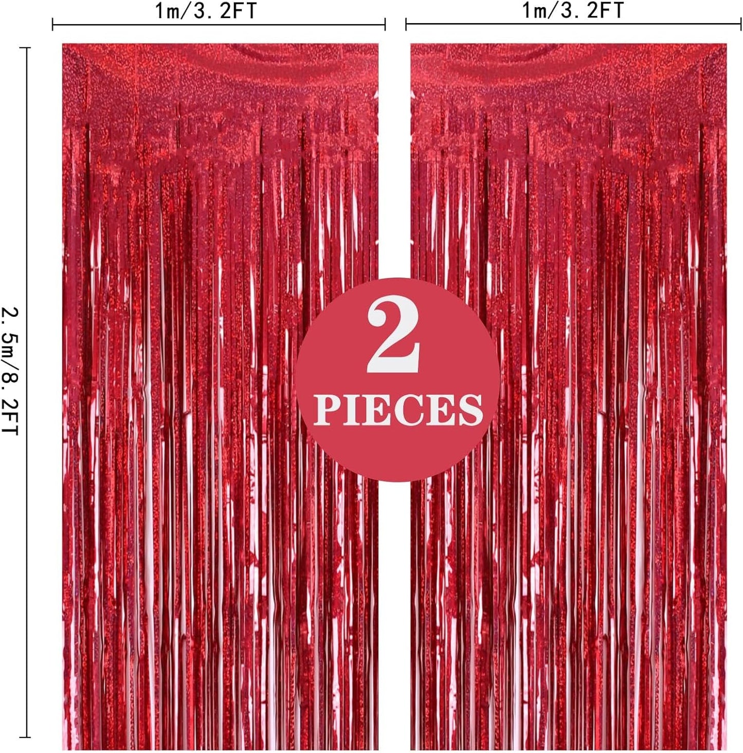 2 Pack 3.2ft x 8.2ft Silver Metallic Tinsel Foil Fringe Curtains, Door Streamer Photo Booth Backdrop for Birthday Graduation Engagement Bridal Shower Bachelorette Baby Shower Party Decorations