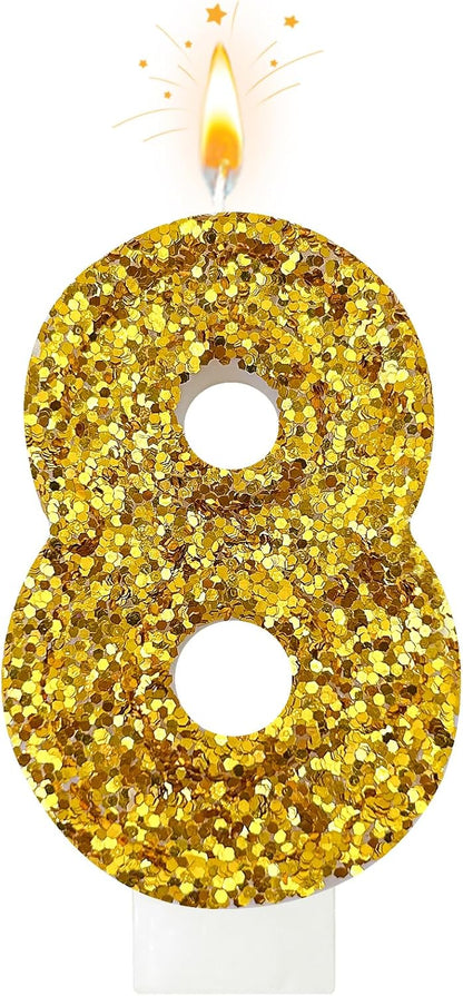 Birthday Number Candles, Glitter Number Candle Cake Decorations with Sequins, Cupcake Decorations for Girls, Women, Party Anniversary Celebrations (Number 6, Purple)