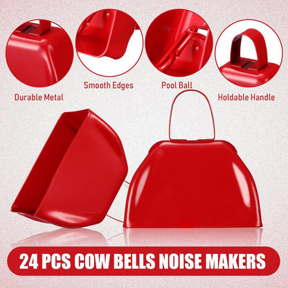 Zhengmy 24 Pcs Metal Cowbells Noisemakers with Handles, Cow Bells Noise Makers for Sporting Events 3 Inch Bulk Cheering for Football Baseball Games Team Wedding Celebrations(Blue)