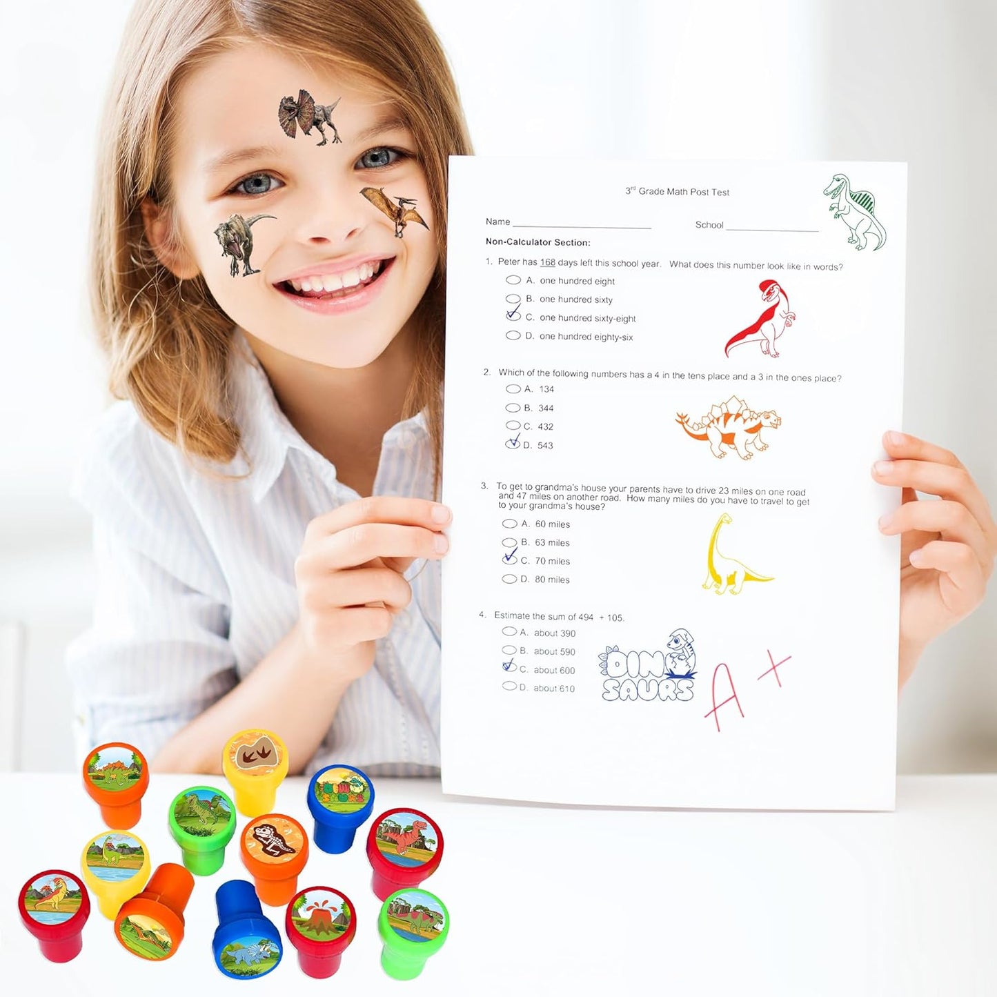 36PCS Dinosaur Party Favors - 24PCS Pre-Cut Temporary Tattoos & 12PCS Stamps - Ideal Dino Fossil Themed Birthday Card Decorations Supplies Goodie Bag Baby Shower Kids Gifts Classroom Rewards Prizes