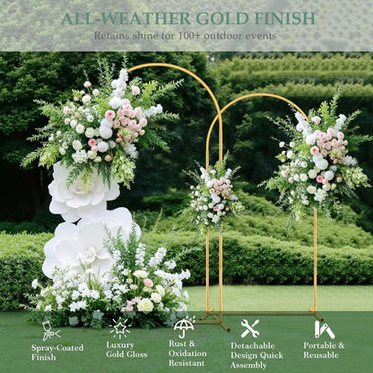 WellSign Wedding Arch Backdrop Stand 7.2FT, 6FT Set of 2, Gold Metal Balloon Arch kit Stand for Gender Reveal Ceremony Engagement Anniversary Bridal Valentine Party Event Decoration