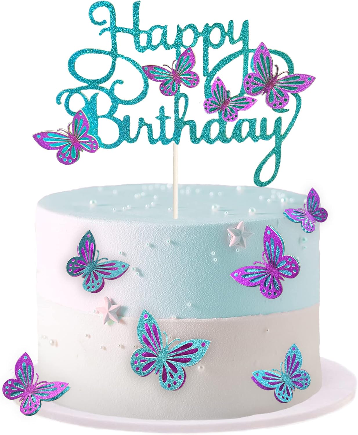 13-Pieces 3D Butterfly Cupcake Topper for Girls Women's Happy Birthday Cake Decorations Party Decorations(Pink)