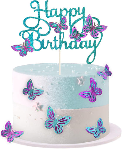 13-Pieces 3D Butterfly Cupcake Topper for Girls Women's Happy Birthday Cake Decorations Party Decorations(Pink)