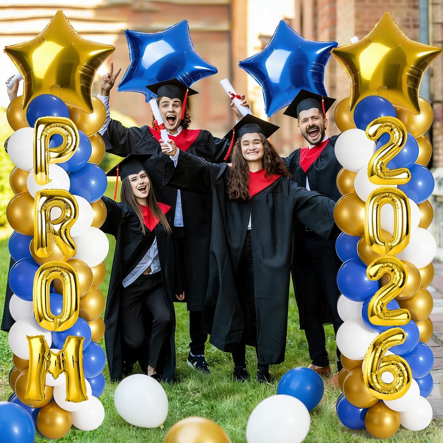 2 Sets Graduation Balloon Column Stand Kits with Balloons 2026 Grad Themed Decoration Navy Blue Balloon Tower Stand Kit for Grad High School & College Celebration Party Decor